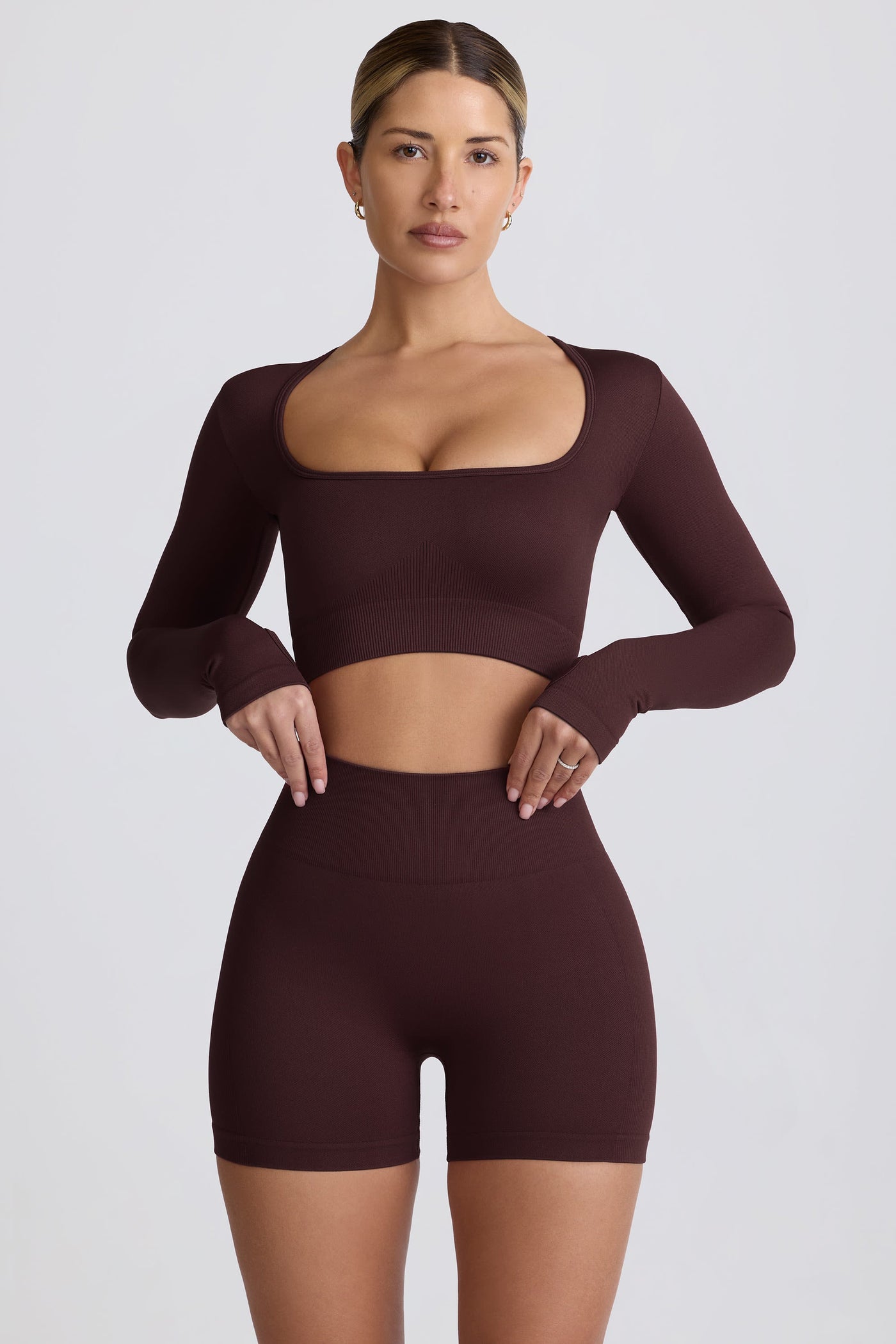 Super Sculpt Seamless High-Waist Mini Shorts in Chocolate