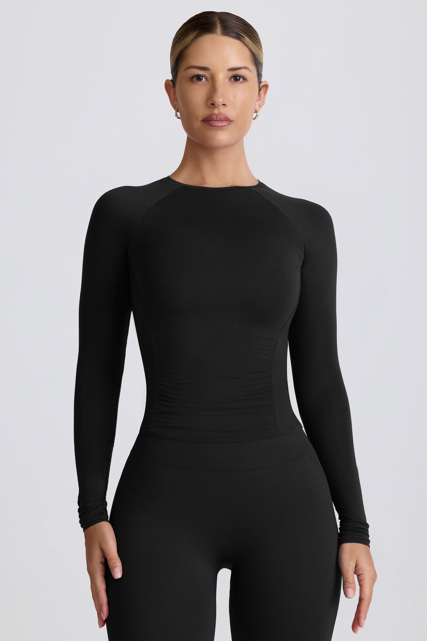 Tencel™ Modal Ruched Long-Sleeve Top in Black