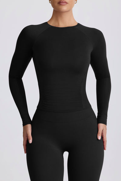 Tencel™ Modal Ruched Long-Sleeve Top in Black