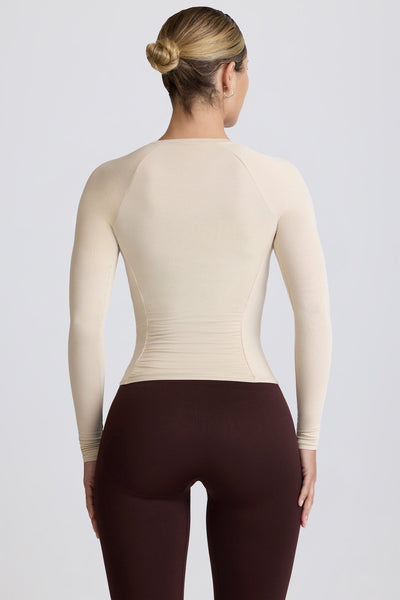 Tencel™ Modal Ruched Long-Sleeve Top in Bone