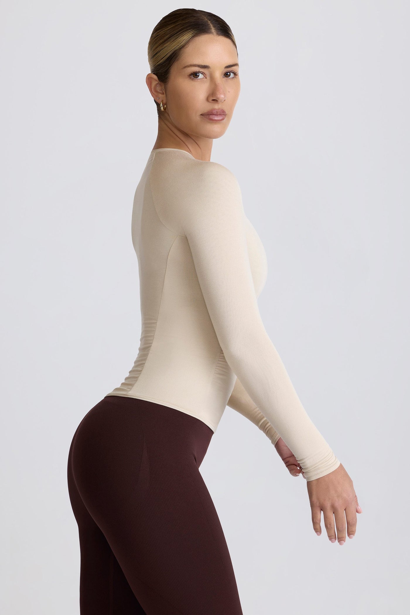 Tencel™ Modal Ruched Long-Sleeve Top in Bone