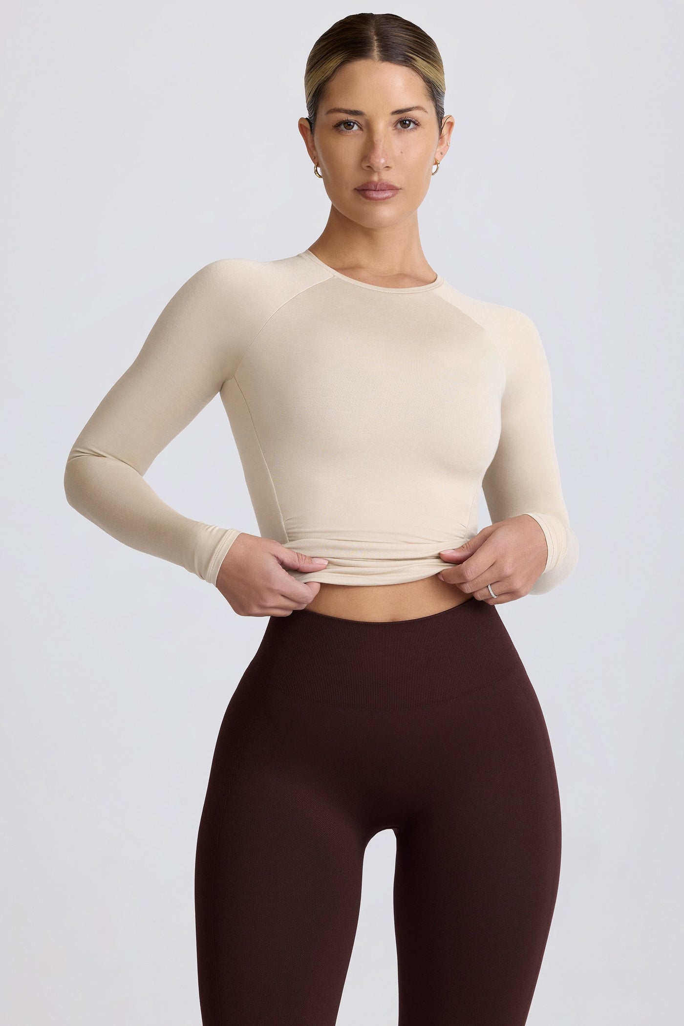 Tencel™ Modal Ruched Long-Sleeve Top in Bone