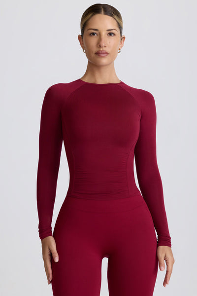 Tencel™ Modal Ruched Long-Sleeve Top in Burgundy