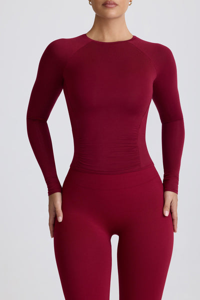 Tencel™ Modal Ruched Long-Sleeve Top in Burgundy