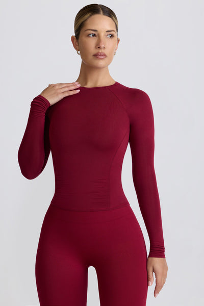 Tencel™ Modal Ruched Long-Sleeve Top in Burgundy