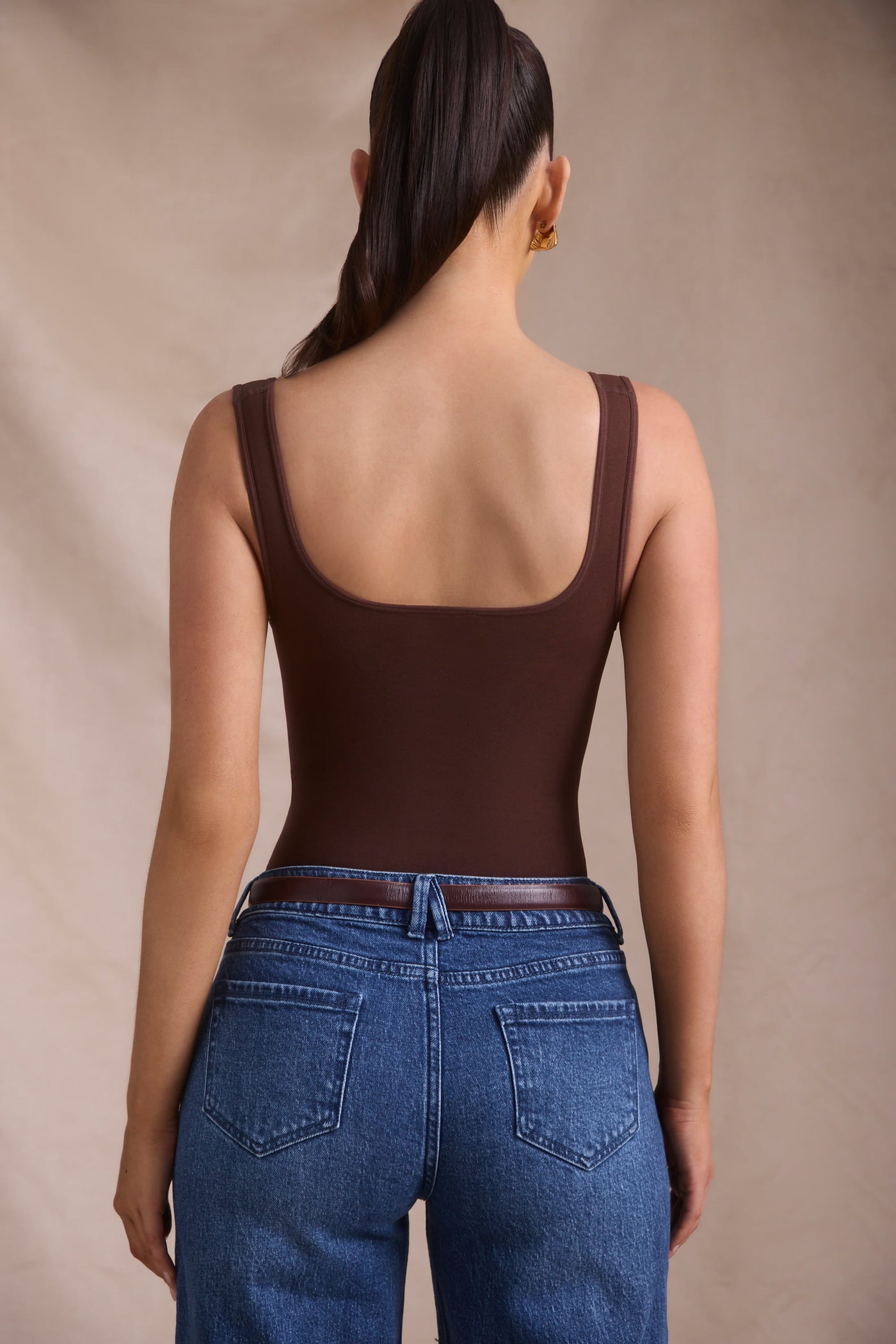 Seamless Sweetheart-Neck Bodysuit in Espresso