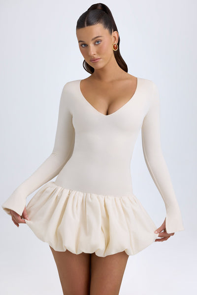 Modal Drop-Waist Bubble Hem Mini Dress in Ivory